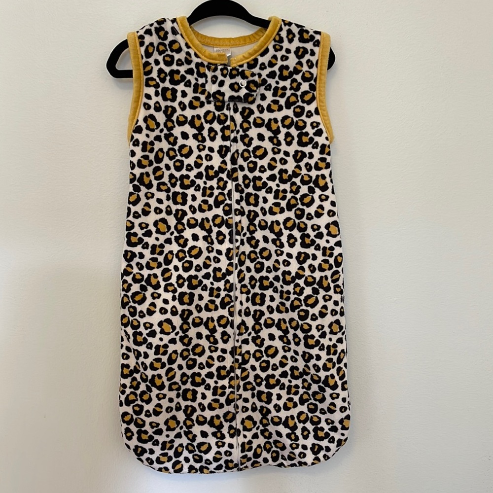 Fleece zip up baby sleep sack sleeveless leopard